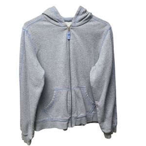 Womens Gray Zip Up Blue Detailing Hoodie Large
